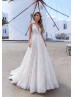 Glitter Ivory Tulle V Neck Maxi Wedding Dress